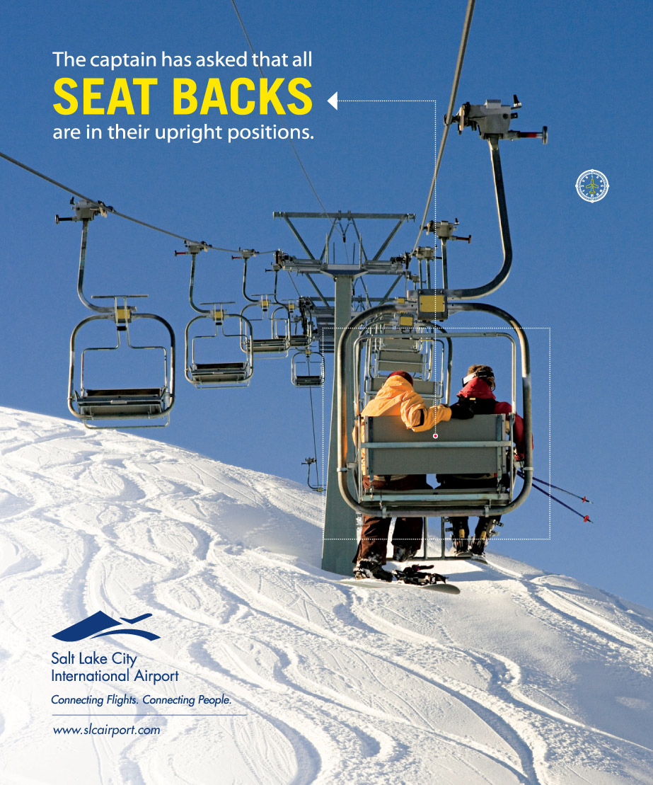 Salt Lake City International Airport Seat Backs Chairlift Advertisement